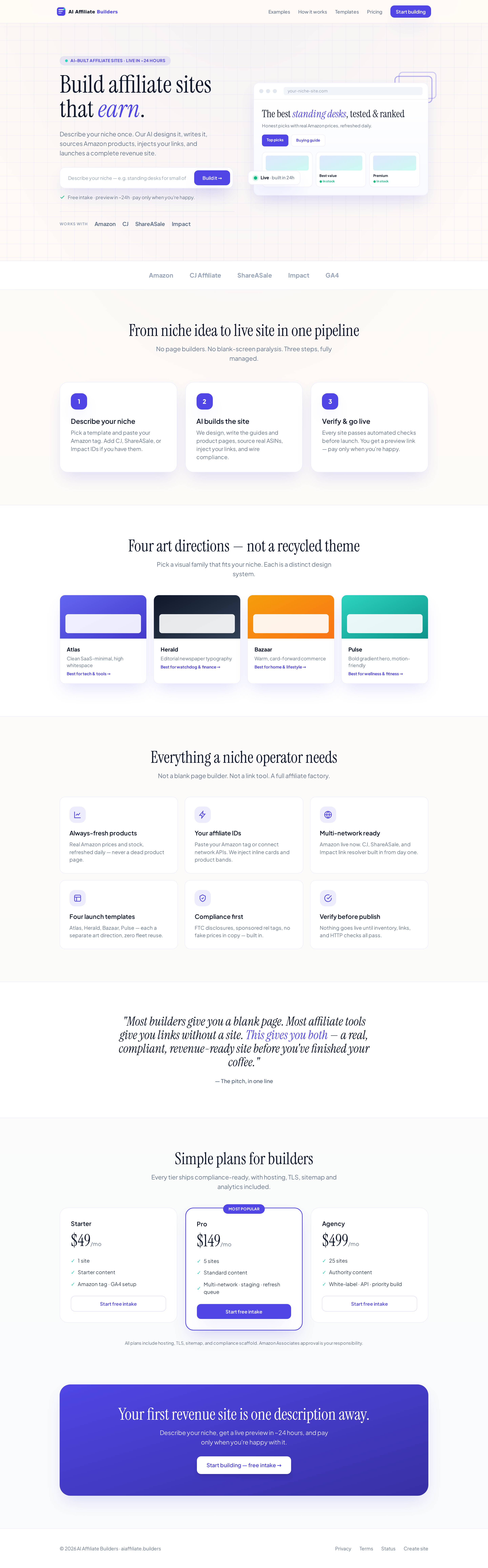 Full desktop capture of the live AI Affiliate Builders homepage