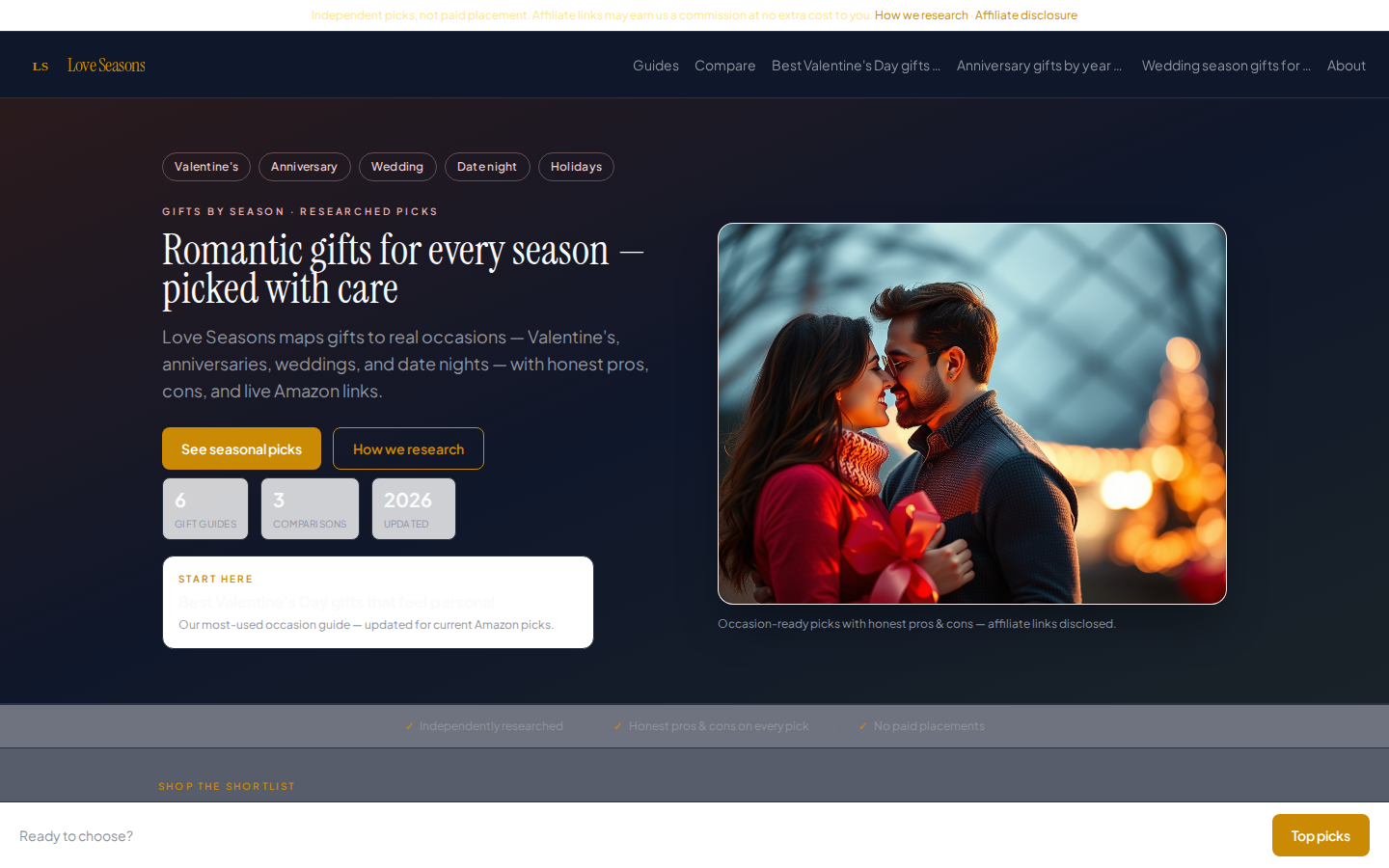 Love Seasons — AI-built romantic gift affiliate site showcase